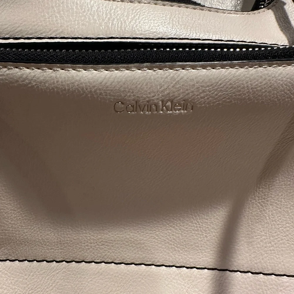 Calvin Klein White and Black Hobo Bag